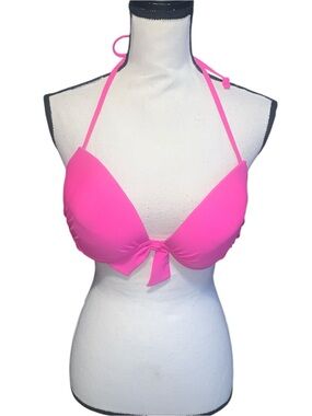 BONGO Hot Pink Tie Front Halter Bikini Top XL
